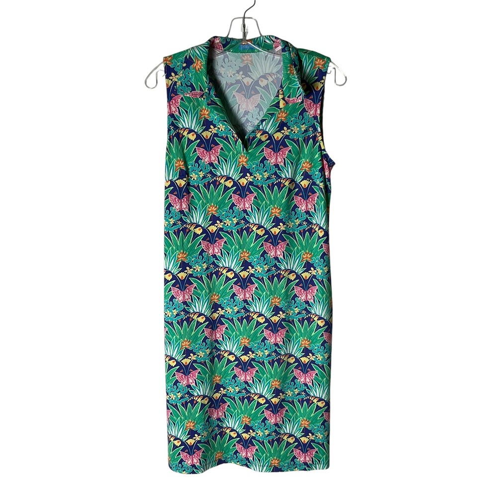 J.McLaughlin Womens Sleeveless Shift‎ Dress Green Butterfly Botanical Print Sz M